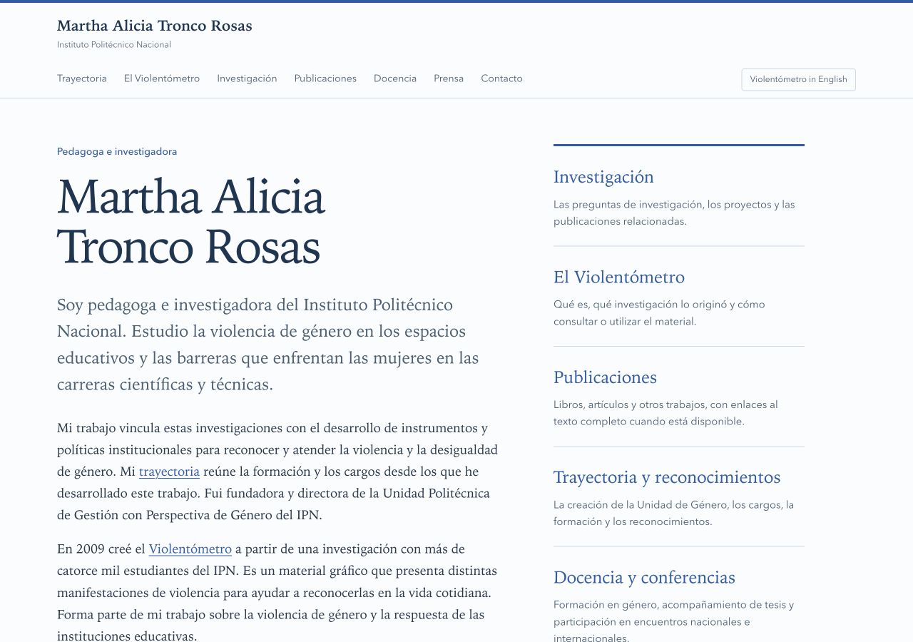 Martha Tronco’s website, presenting her academic work, research and publications.